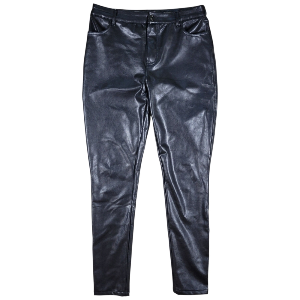 ModCloth Faux Leather Pants‎ Womens 8 Black Slim Mid Rise Lined Biker Rock Edgy